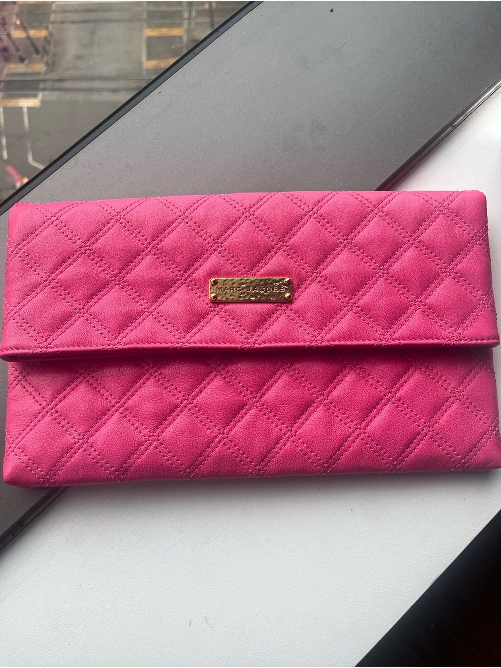 Quilted Pink Fold-Over Clutch - Marc Jacobs